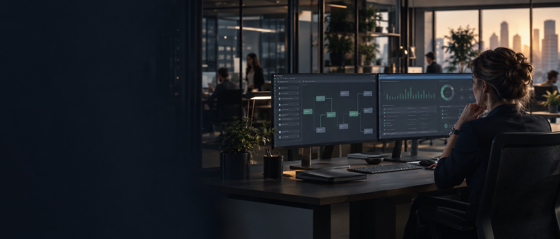 Operations manager reviewing business workflows and reports